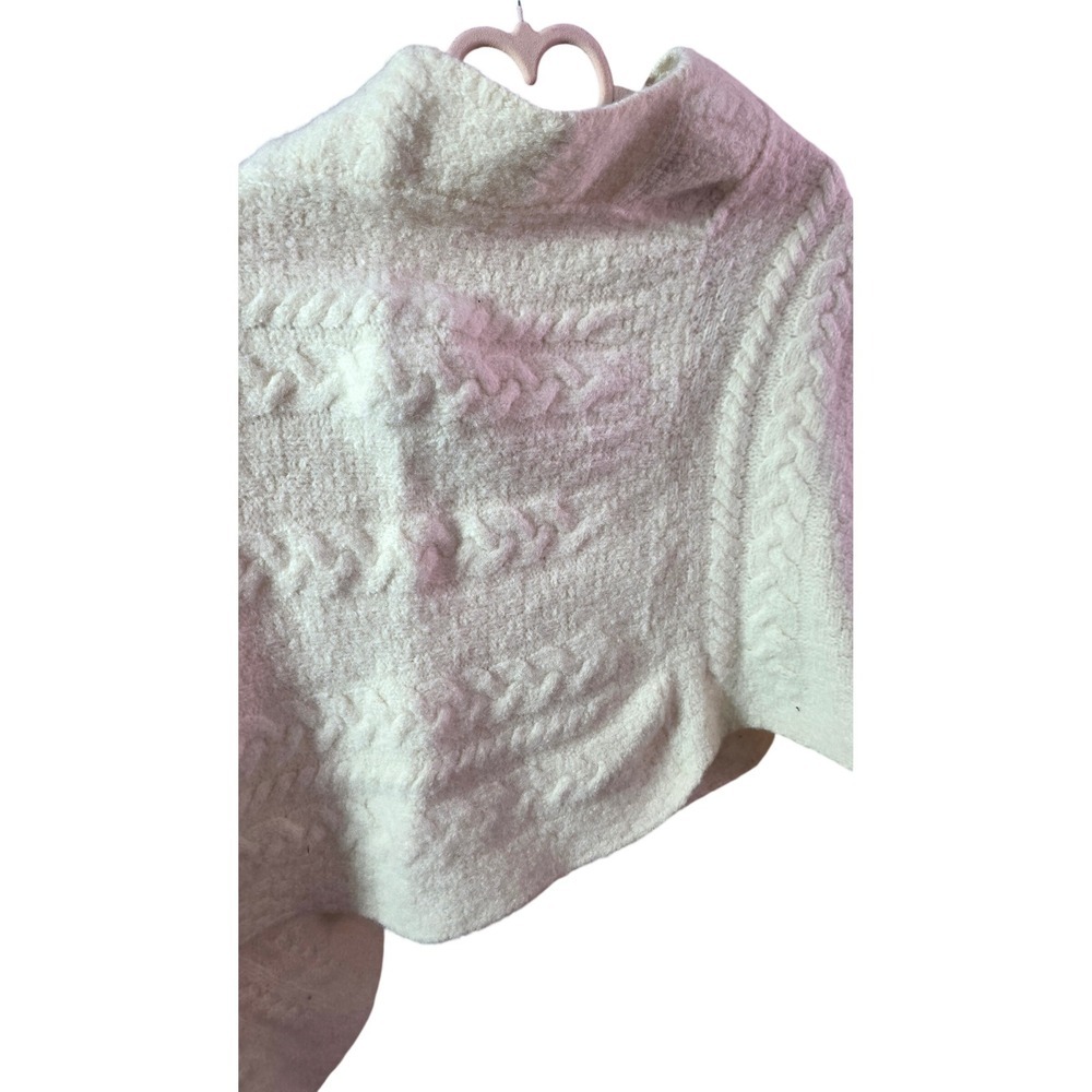 Aran Sweater Market Irish Merino Wool Poncho Cape Cream Cable Knit OS - Picture 8 of 8